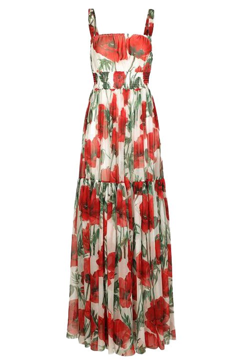 DOLCE & GABBANA-Long Printed Chiffon Dress-