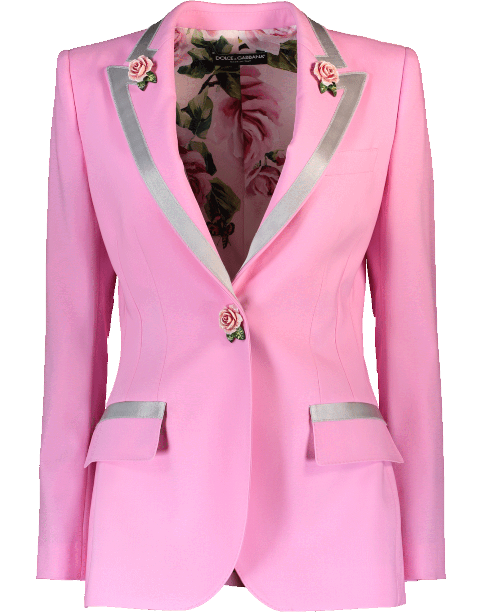 DOLCE & GABBANA-Trim Blazer With Rose Embellishment-ROSA