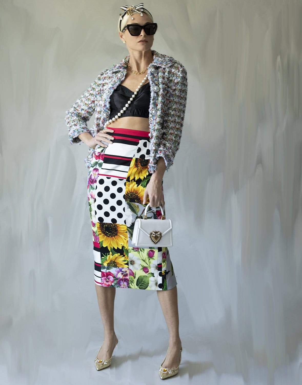 DOLCE & GABBANA-Jewel Button Tweed Jacket-