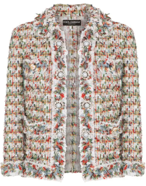 DOLCE & GABBANA-Jewel Button Tweed Jacket-