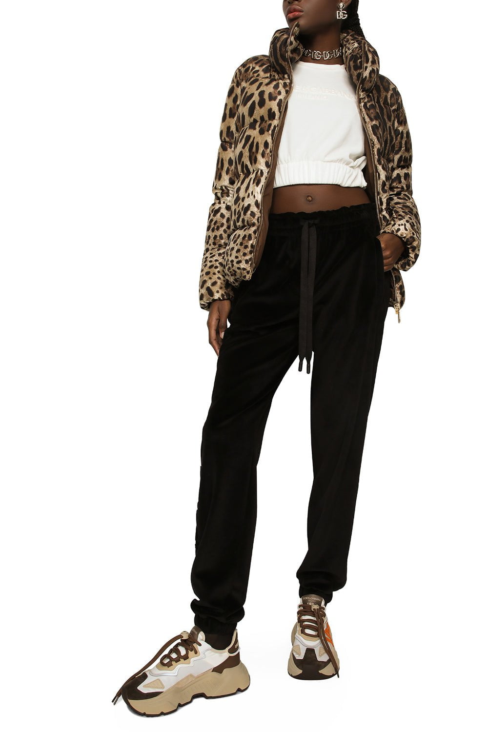 DOLCE & GABBANA-Leopard Long Down Jacket-