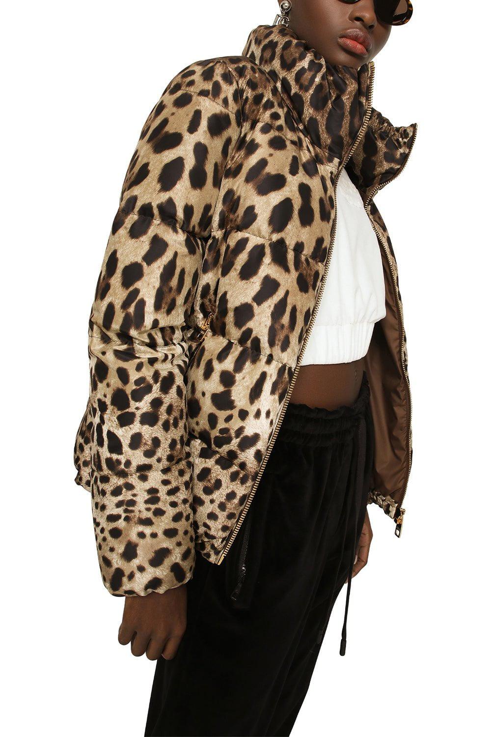 DOLCE & GABBANA-Leopard Long Down Jacket-