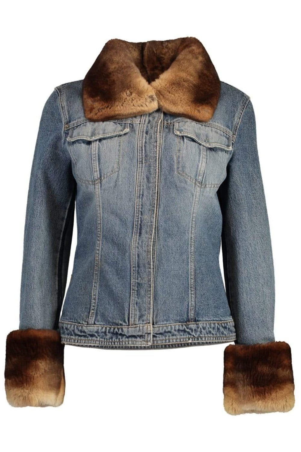 DOLCE & GABBANA-Jean Jacket with Fur Trim-BLUE