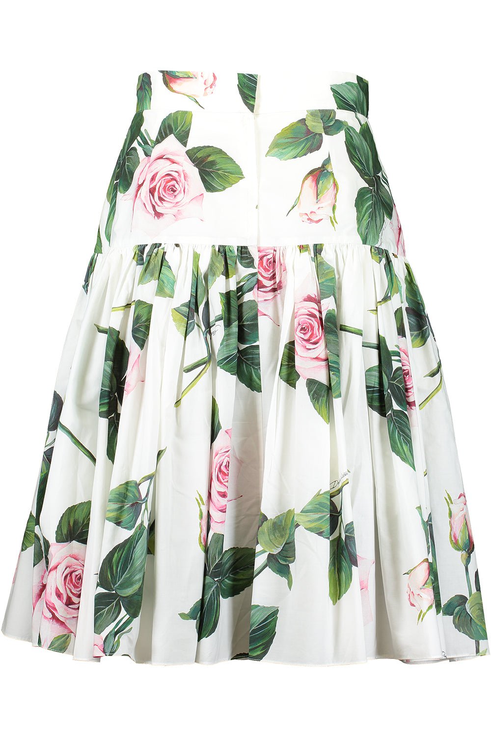 DOLCE & GABBANA-Tropical Rose Print Tiered Poplin Skirt-ROSE