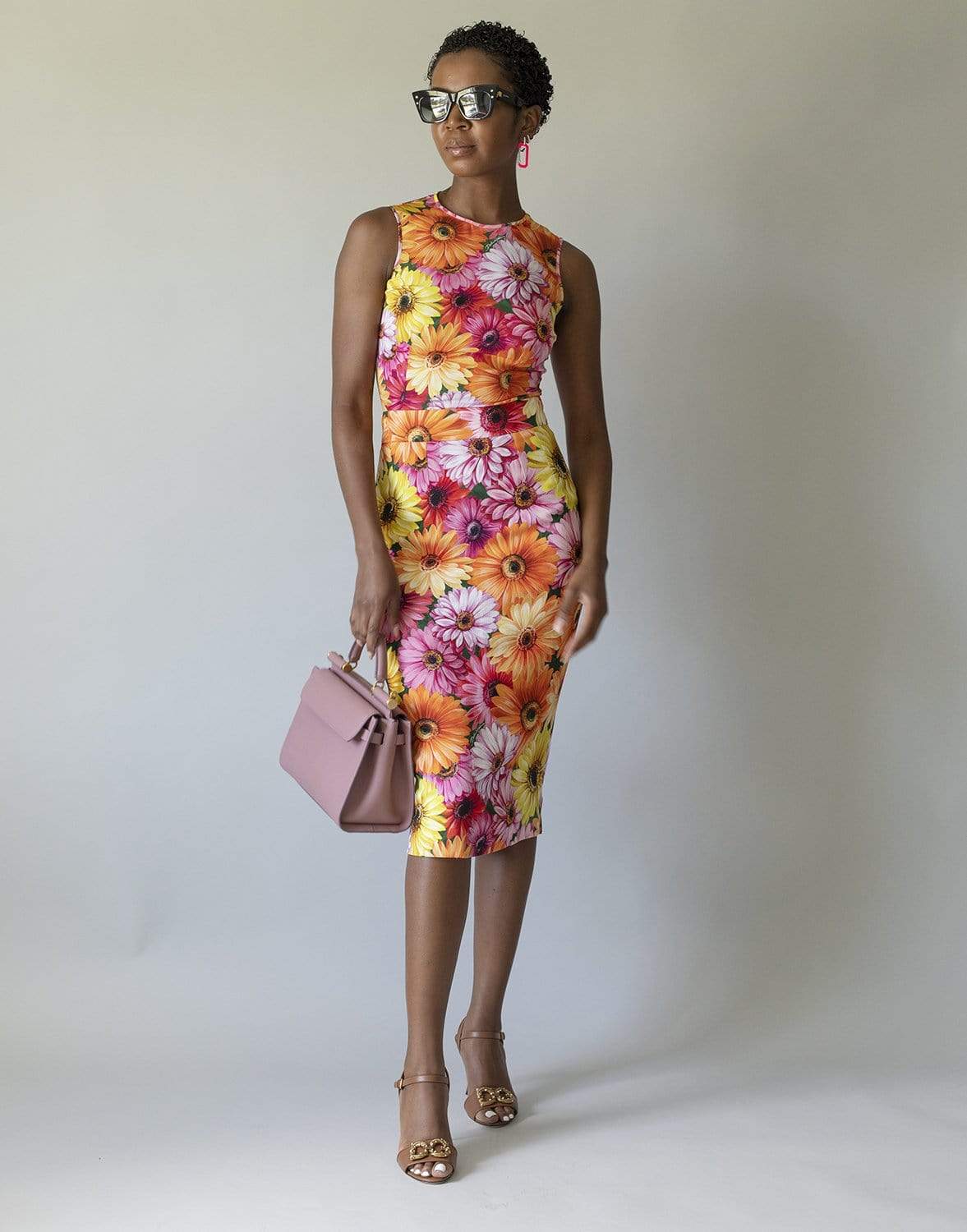 DOLCE & GABBANA-Gerbera-Daisy Print Midi Skirt-