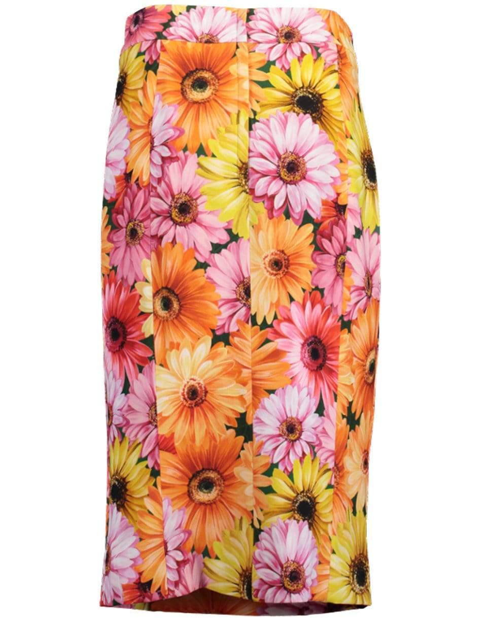 DOLCE & GABBANA-Gerbera-Daisy Print Midi Skirt-