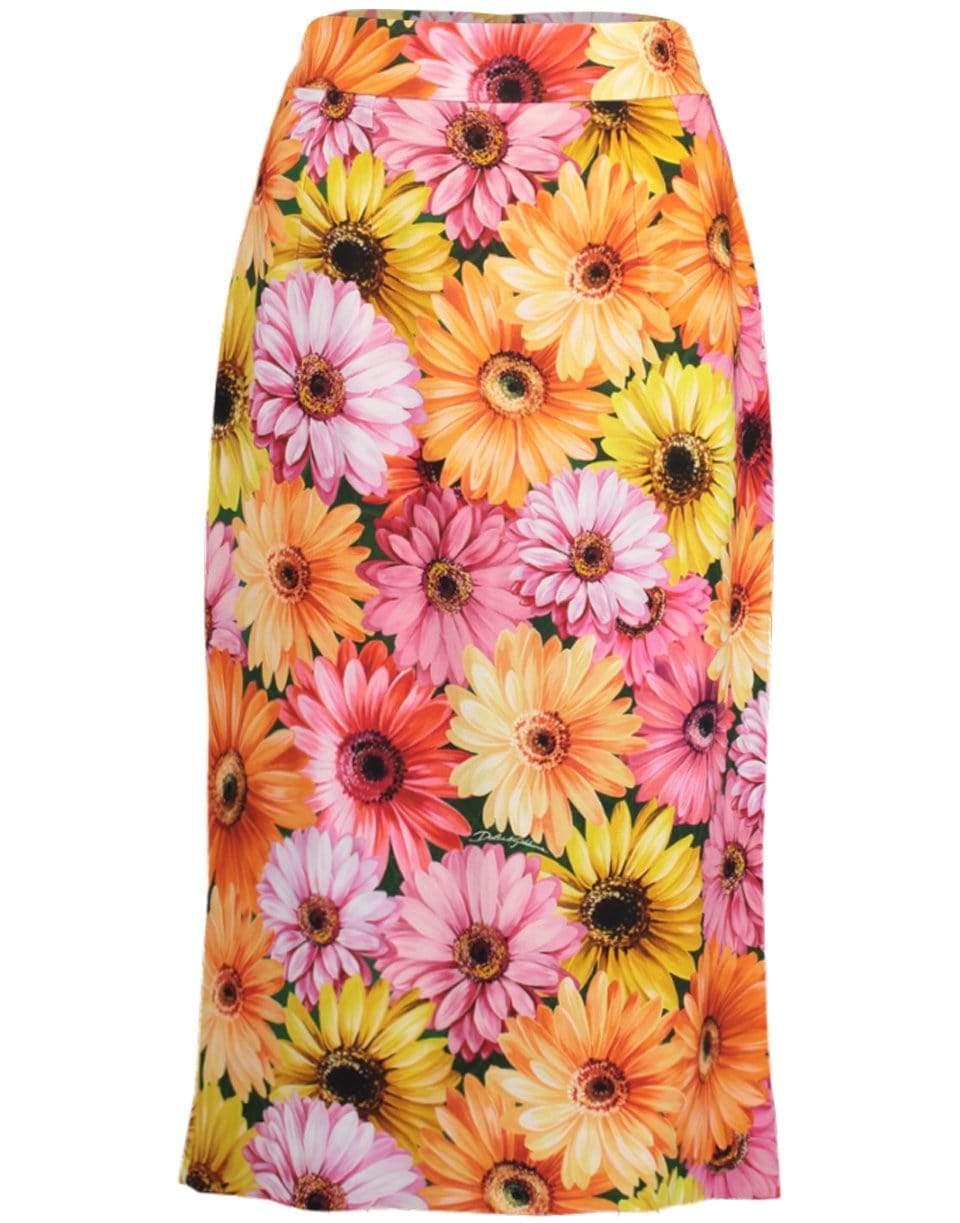 DOLCE & GABBANA-Gerbera-Daisy Print Midi Skirt-