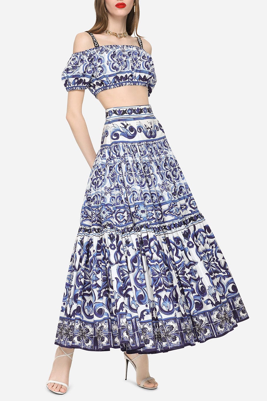 DOLCE & GABBANA-Printed Light Poplin Full Skirt-