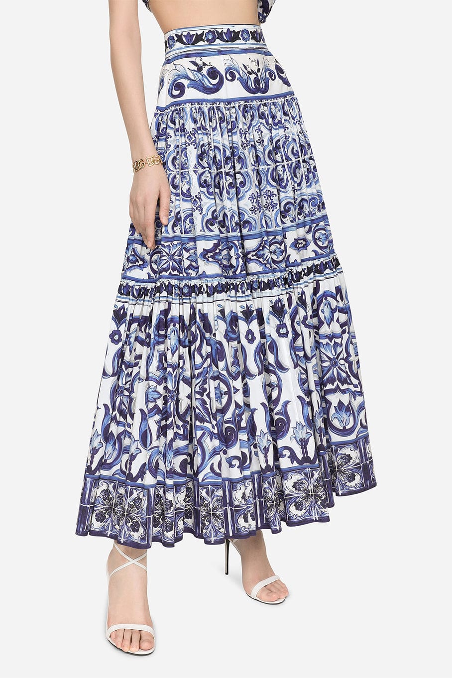 DOLCE & GABBANA-Printed Light Poplin Full Skirt-