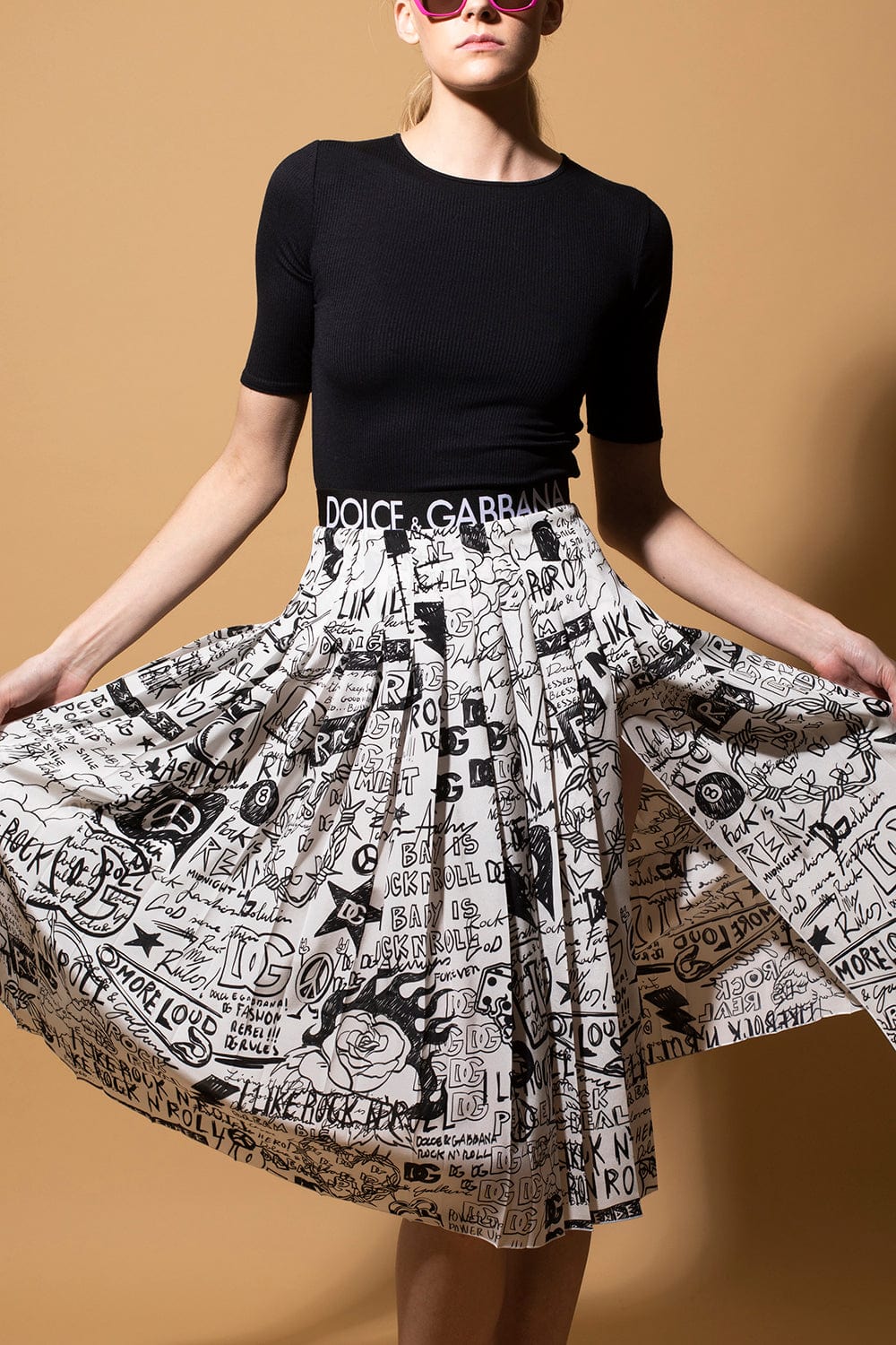 DOLCE & GABBANA-Printed Midi Pleated Skirt-