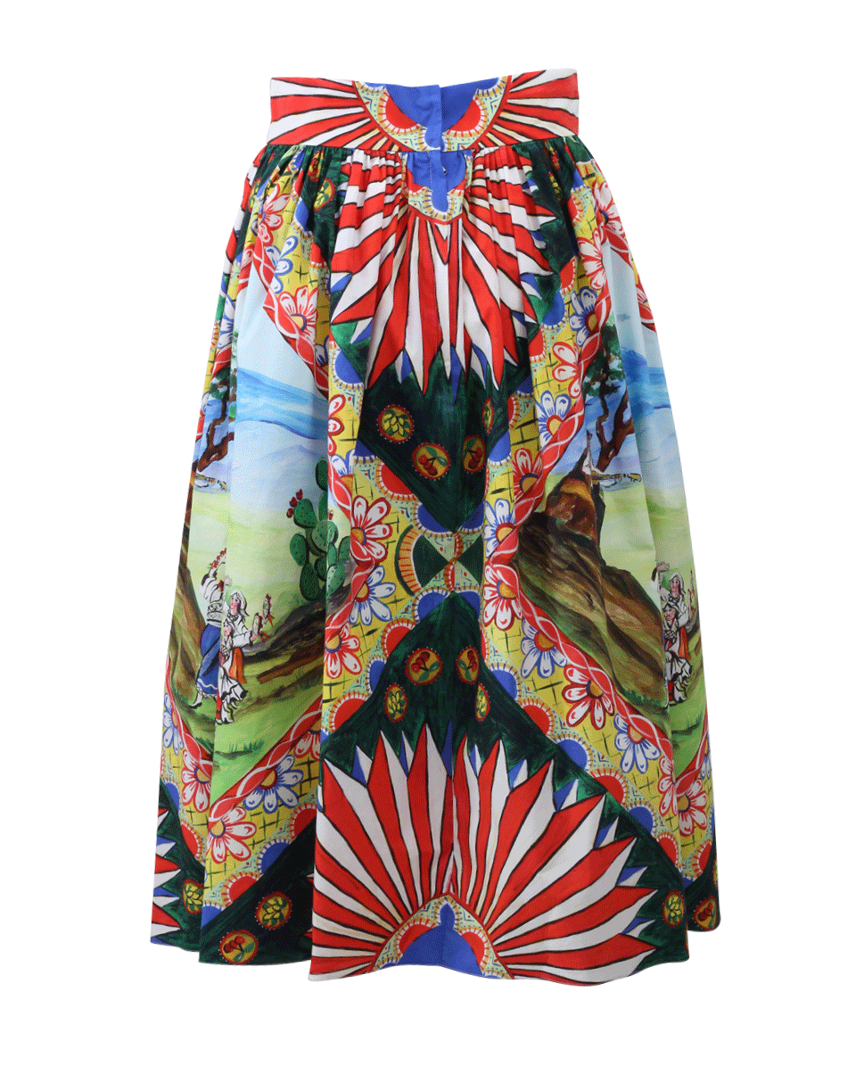 DOLCE & GABBANA-Sicilian Cart Print Full Skirt-