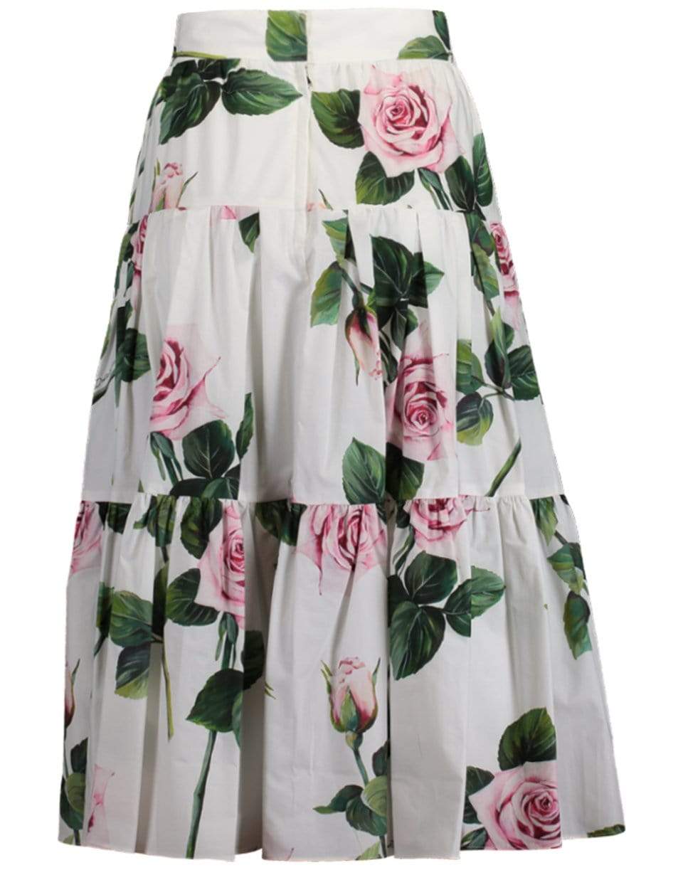 DOLCE & GABBANA-Tropical Rose Print Tiered Poplin Skirt-