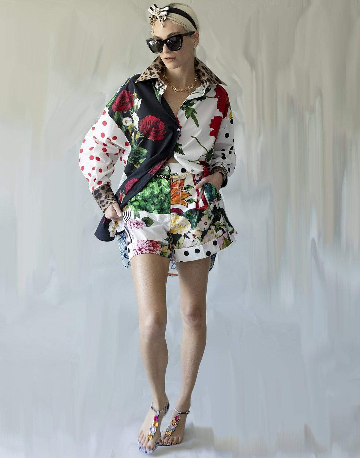 DOLCE & GABBANA-Patchwork Cotton Poplin Shirt-