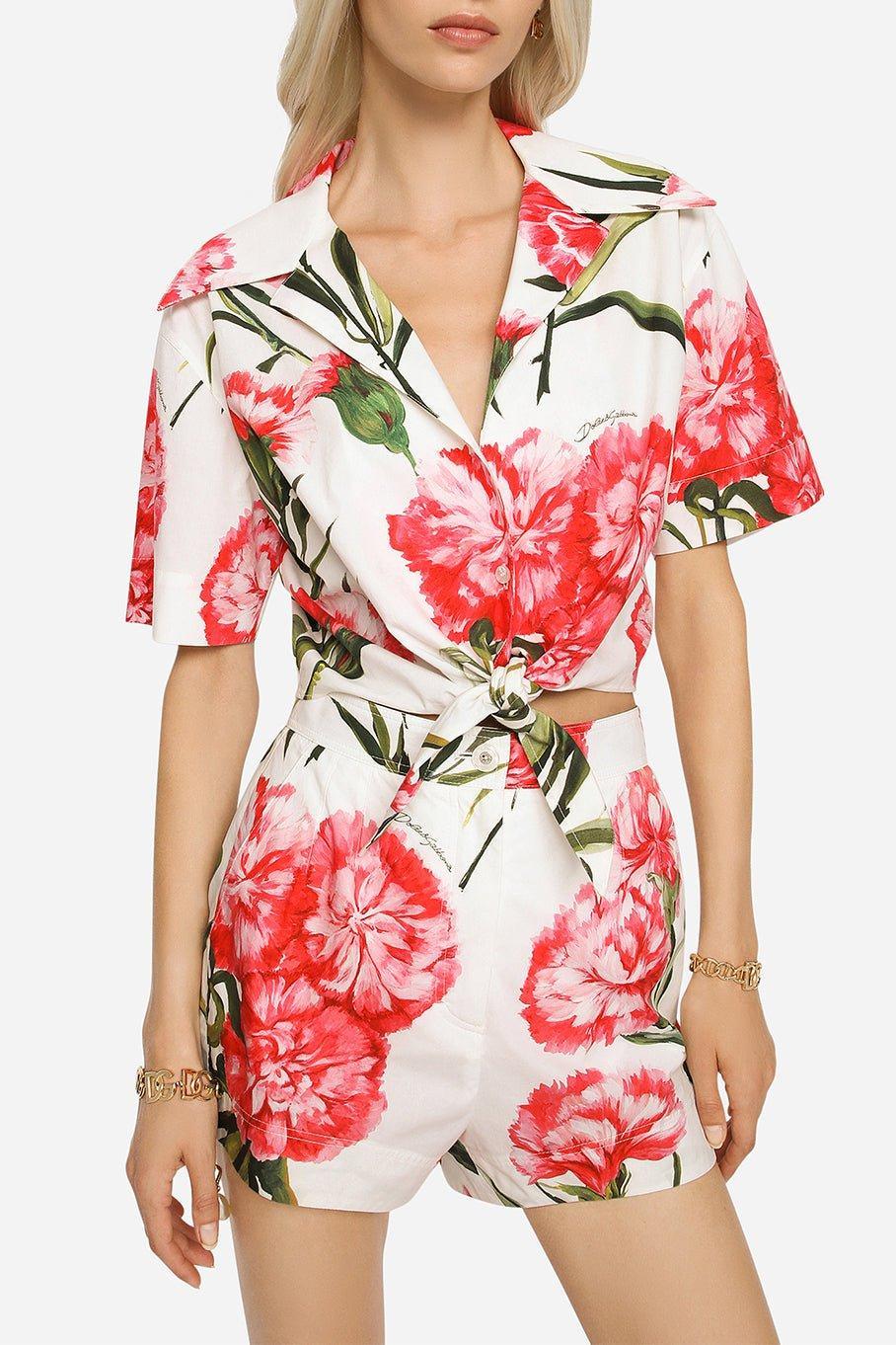 DOLCE & GABBANA-Tie Front Printed Crop Top-
