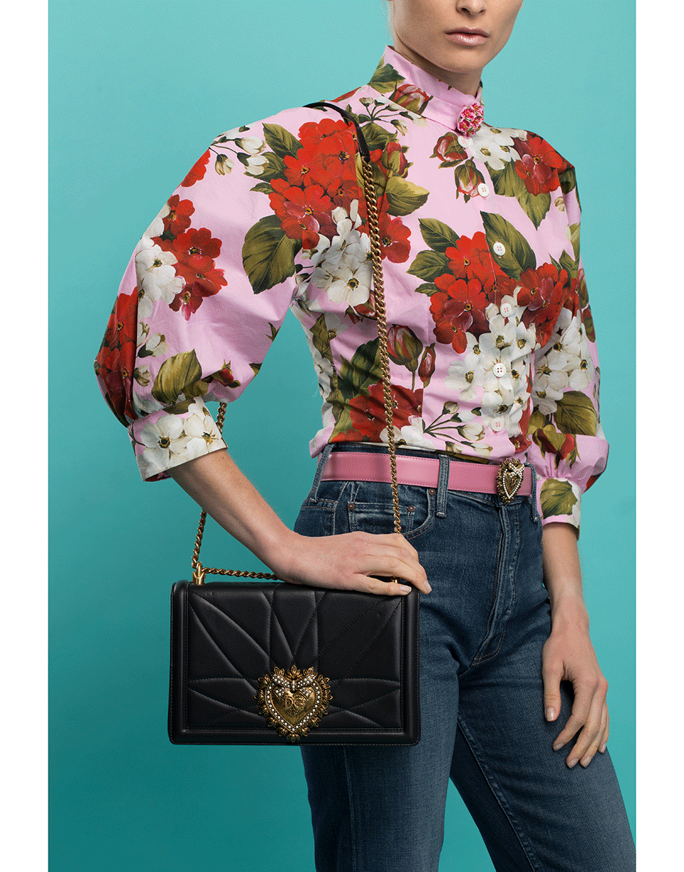 DOLCE & GABBANA-Puff Sleeve Rose Print Blouse-