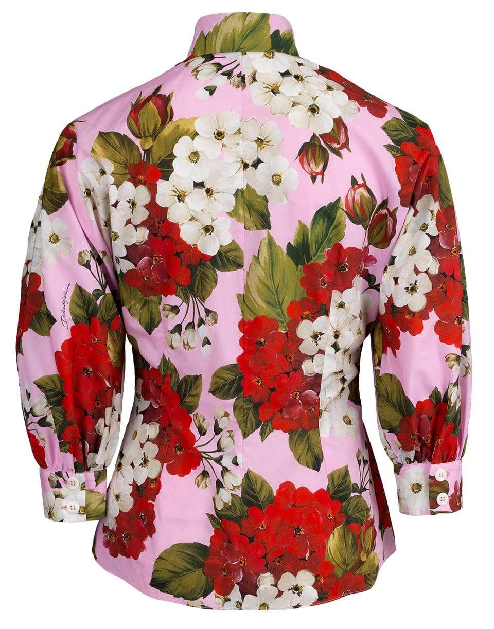DOLCE & GABBANA-Puff Sleeve Rose Print Blouse-