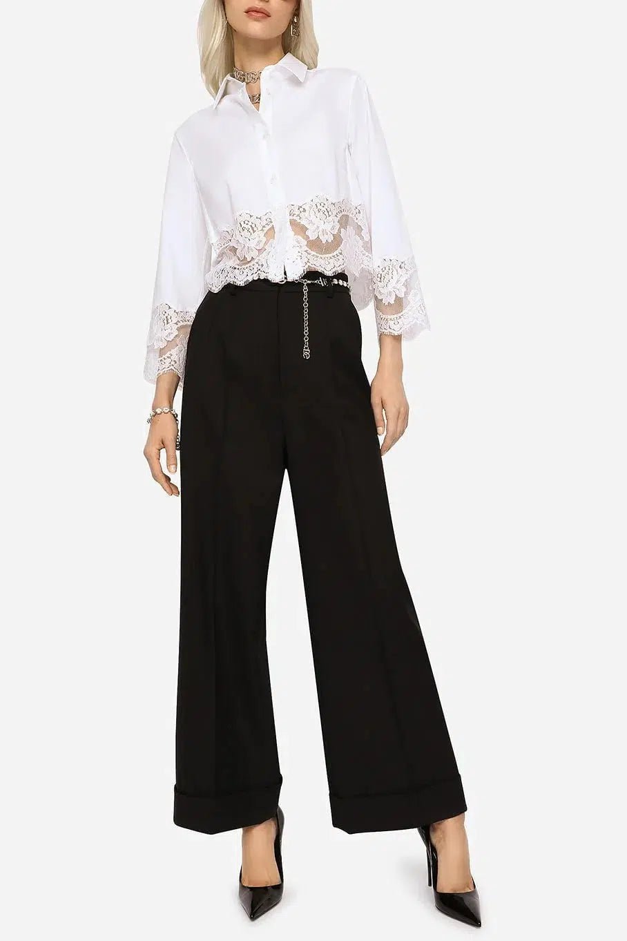 DOLCE & GABBANA-Lace Detail Crop Shirt-
