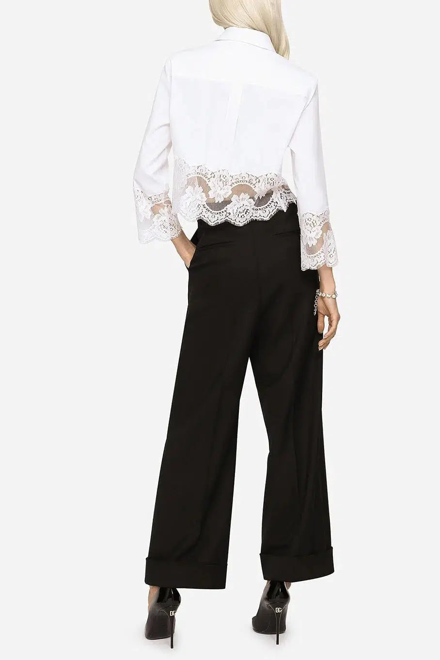 DOLCE & GABBANA-Lace Detail Crop Shirt-