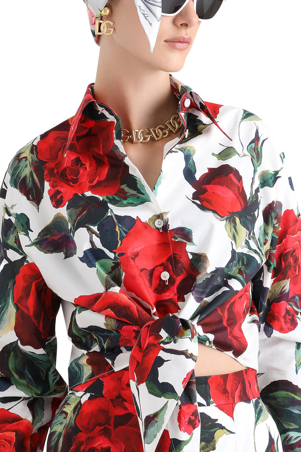 LONG SLEEVE ROSE CROPPED BLOUSE-ROSAROSS-38-CLOTHINGTOPBLOUSE-DOLCE & GABBANA