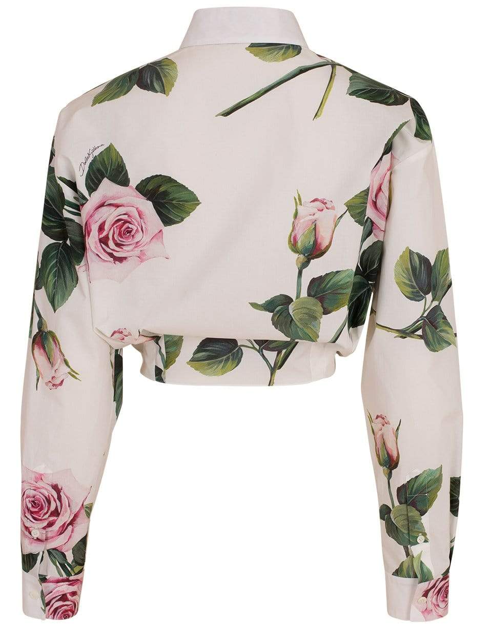 DOLCE & GABBANA-Tropical Rose Print Cropped Tie Blouse-