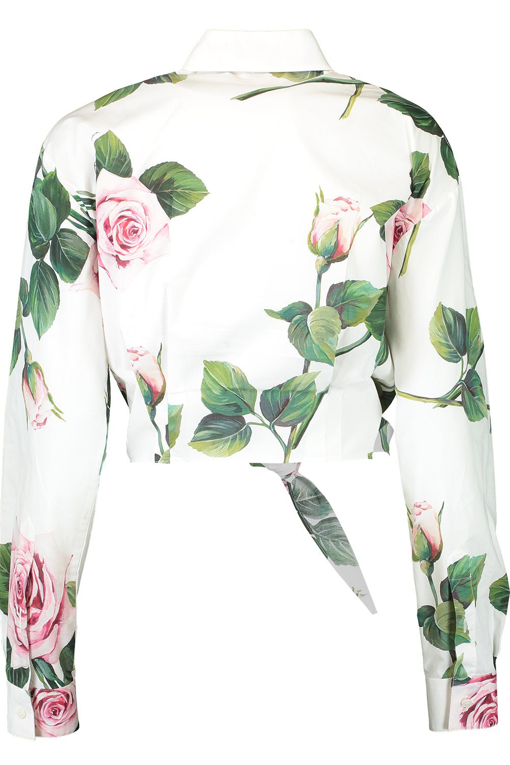 DOLCE & GABBANA-Tropical Rose Print Cropped Tie Blouse-ROSE
