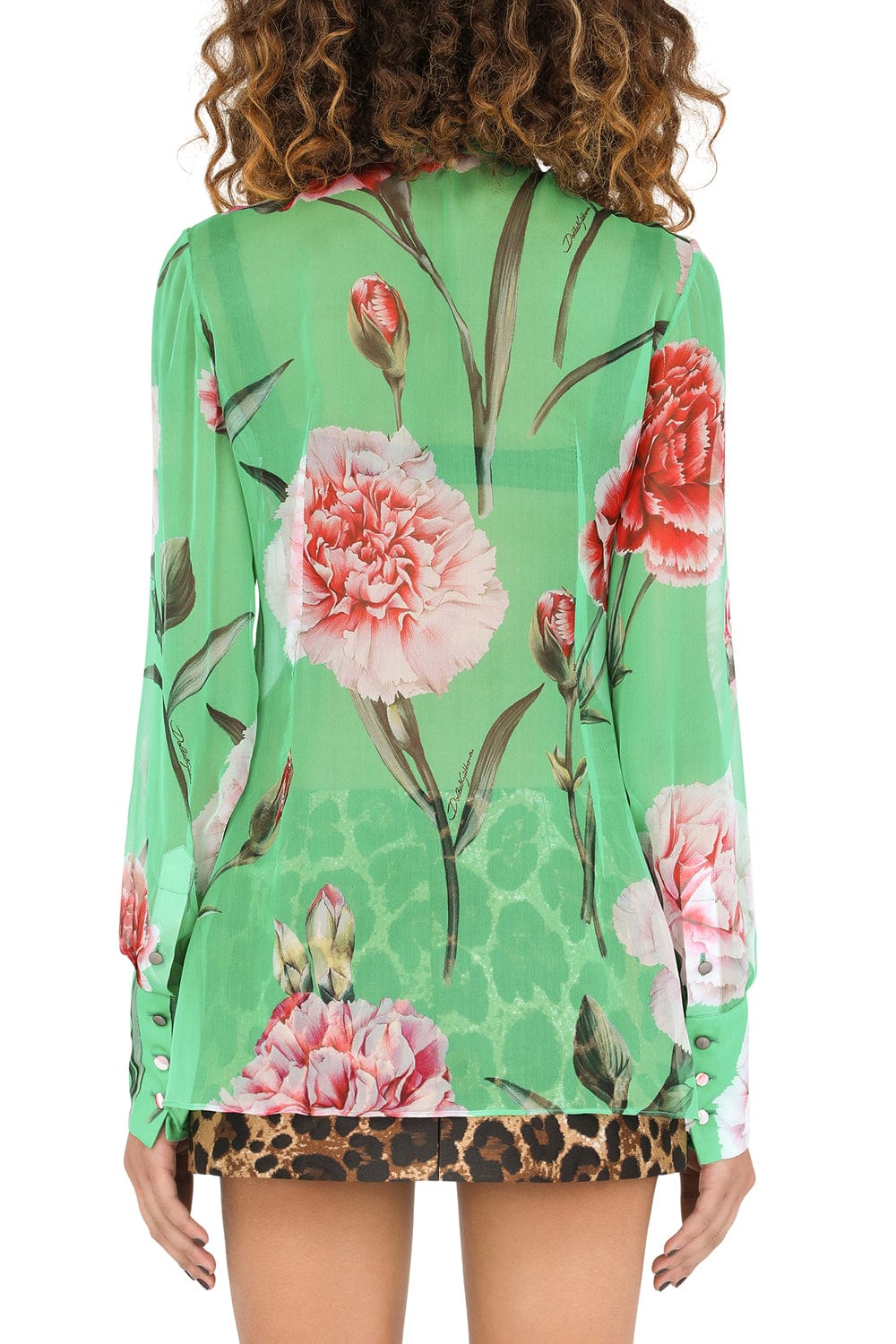 DOLCE & GABBANA-Long Sleeve Carnation Chiffon Shirt-