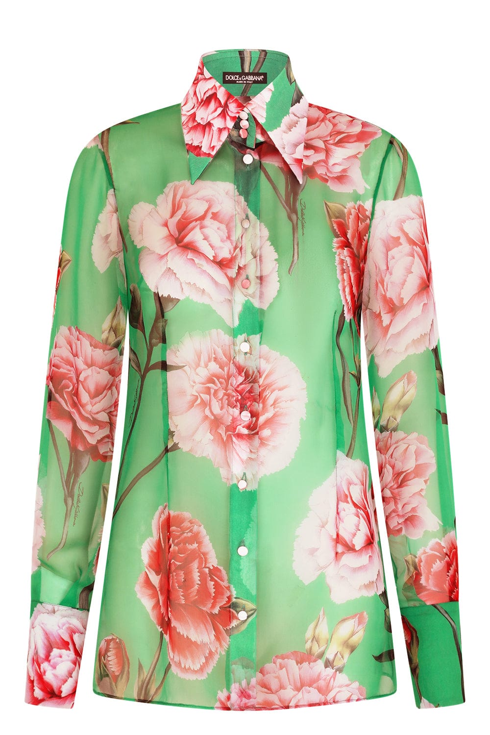 DOLCE & GABBANA-Long Sleeve Carnation Chiffon Shirt-