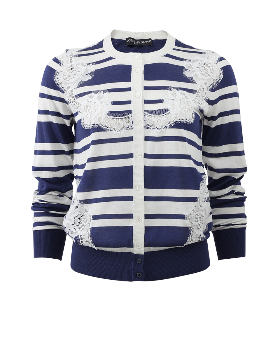 DOLCE & GABBANA-Lace Inset Stripe Cardigan-