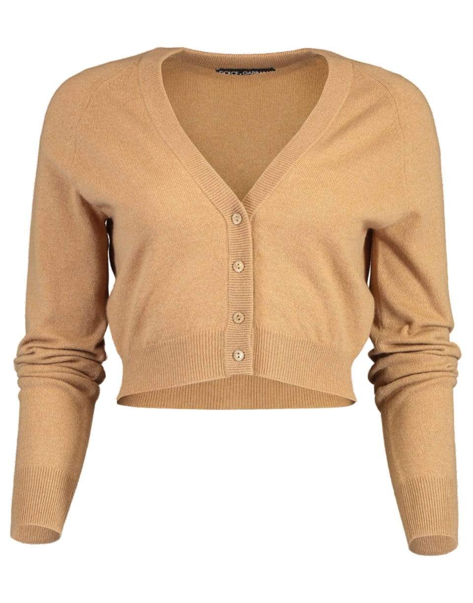 DOLCE & GABBANA-Camel Long Sleeve Cropped Cardigan-