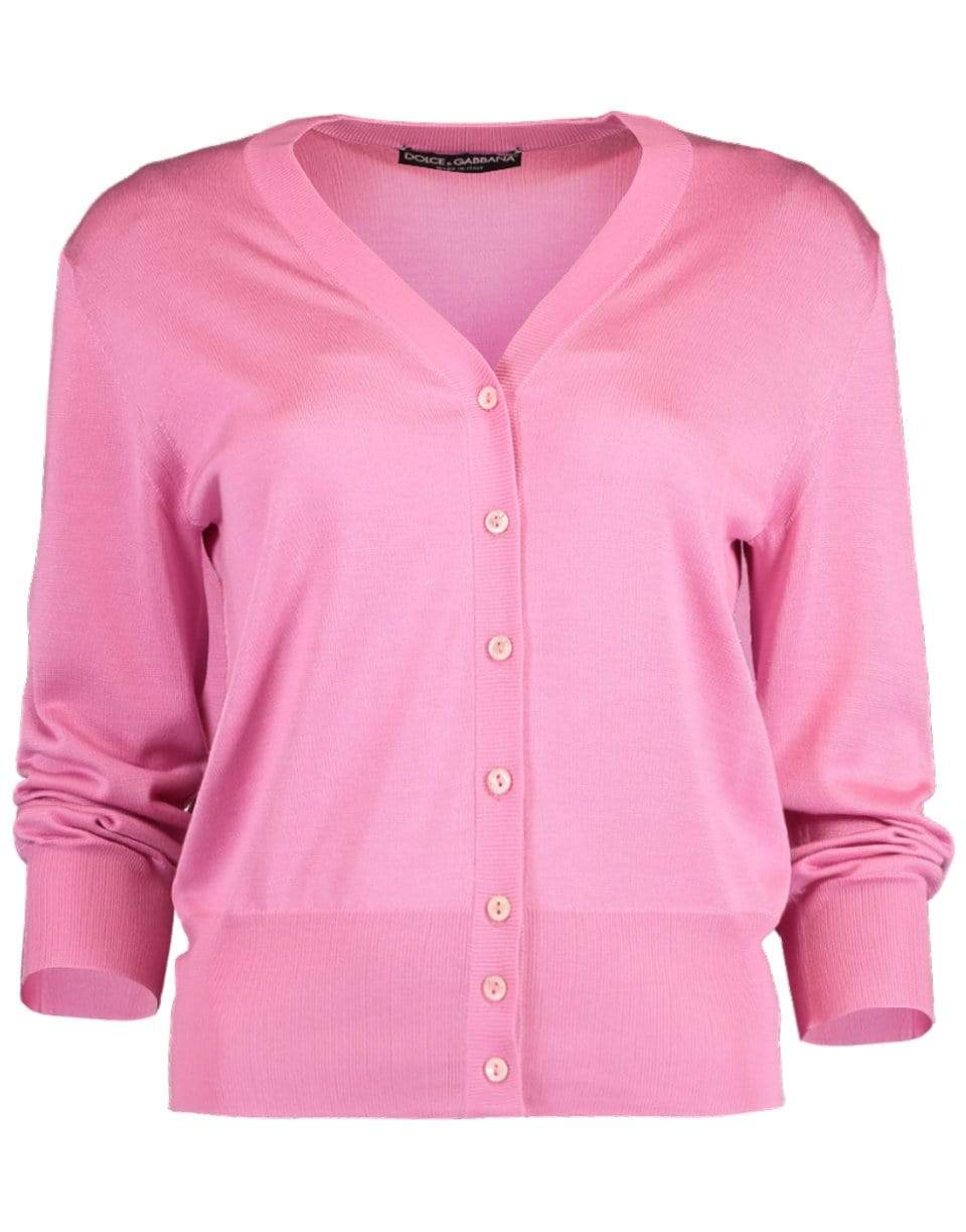 DOLCE & GABBANA-Solid Rose V-Neck Cardigan-