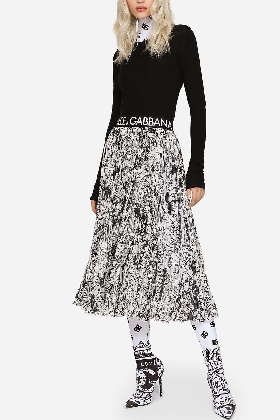 DOLCE & GABBANA-Ribbed Long Sleeve Top with DG Metal Logo-