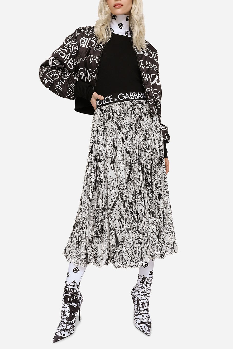 DOLCE & GABBANA-Ribbed Long Sleeve Top with DG Metal Logo-