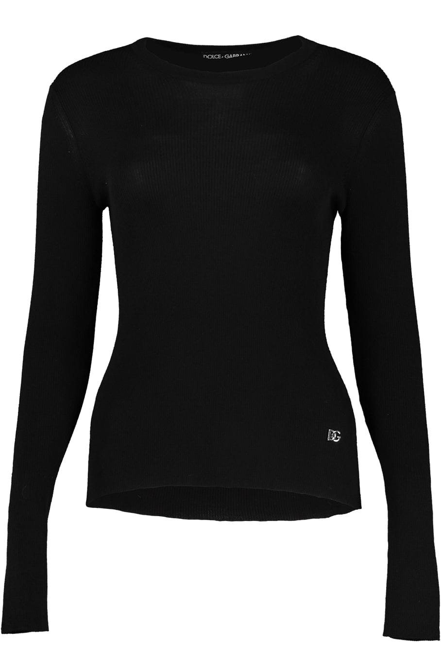 DOLCE & GABBANA-Ribbed Long Sleeve Top with DG Metal Logo-
