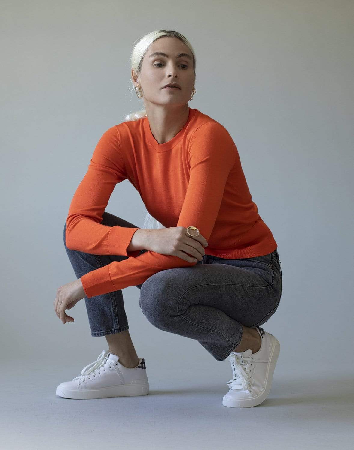 DOLCE & GABBANA-Mandarine Silk Crewneck Pullover Top-