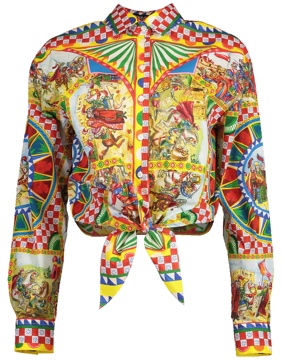 DOLCE & GABBANA-Printed Poplin Tie Front Top-