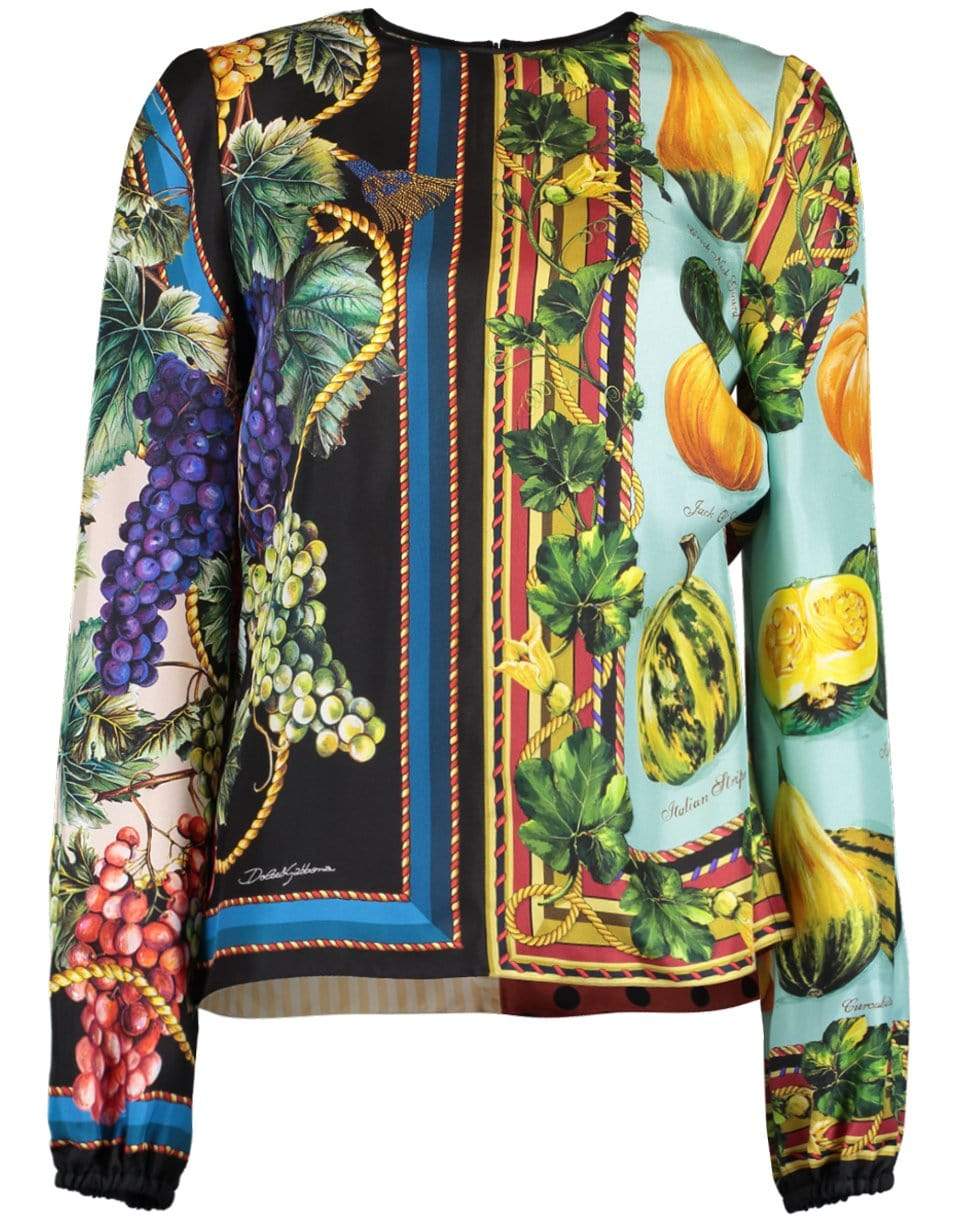 DOLCE & GABBANA-Long Sleeve Pumpkin Printed Bateau Neck Top-