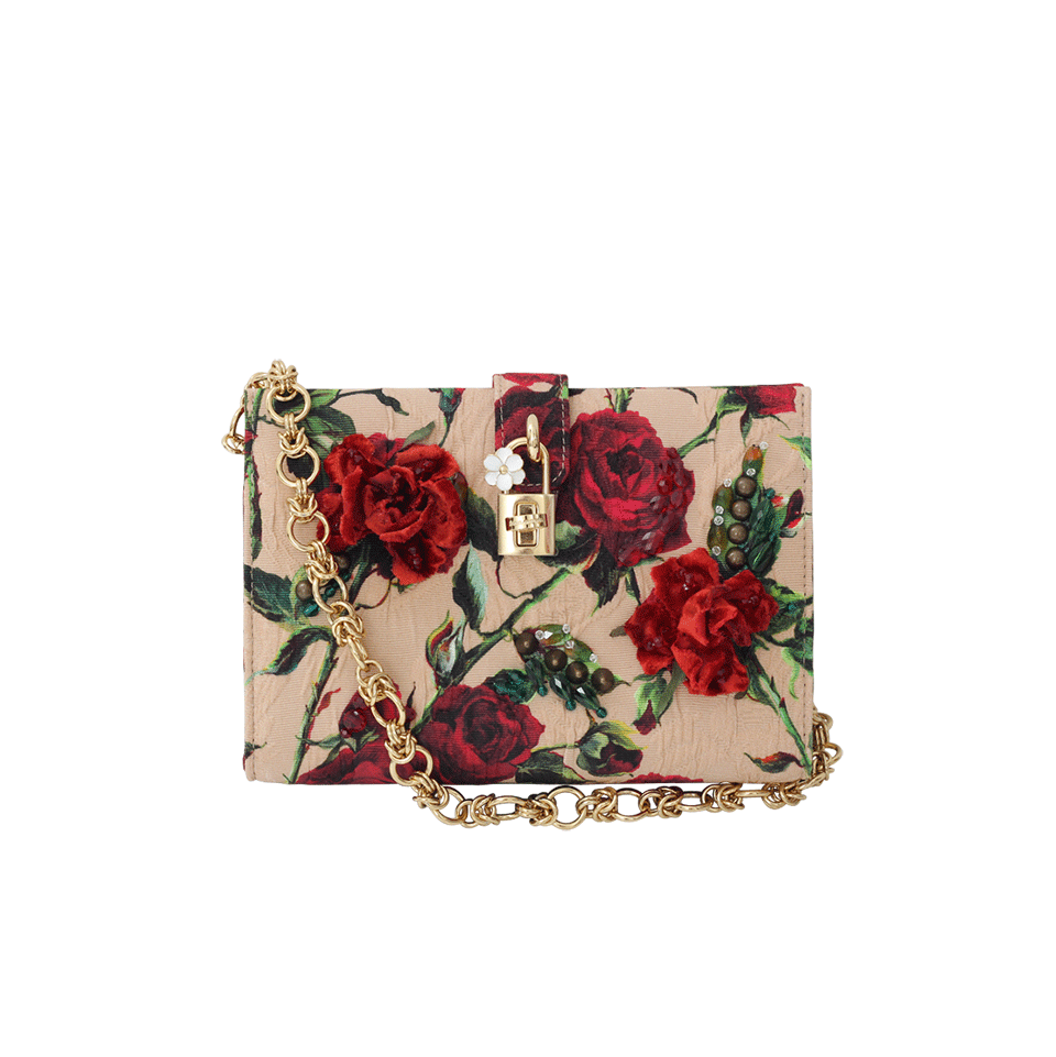 DOLCE & GABBANA-Small Rose Print Canvas Bag-PINK