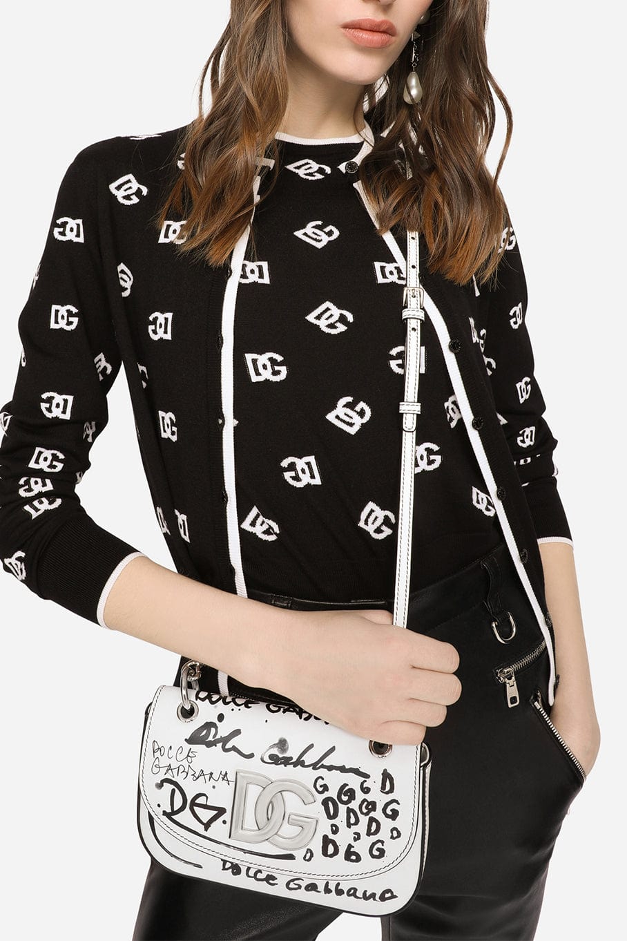 DOLCE & GABBANA-Small DG Graffiti Crossbody Bag-NERO