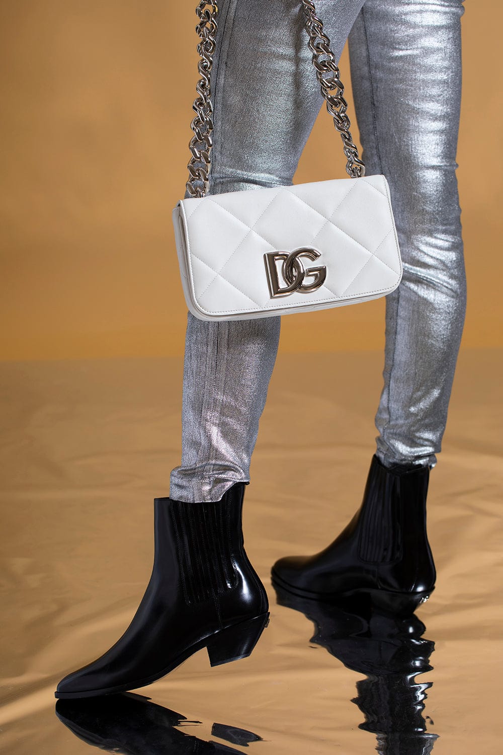 DOLCE & GABBANA-Quilted Chain Strap Mini Bag-BIANCO