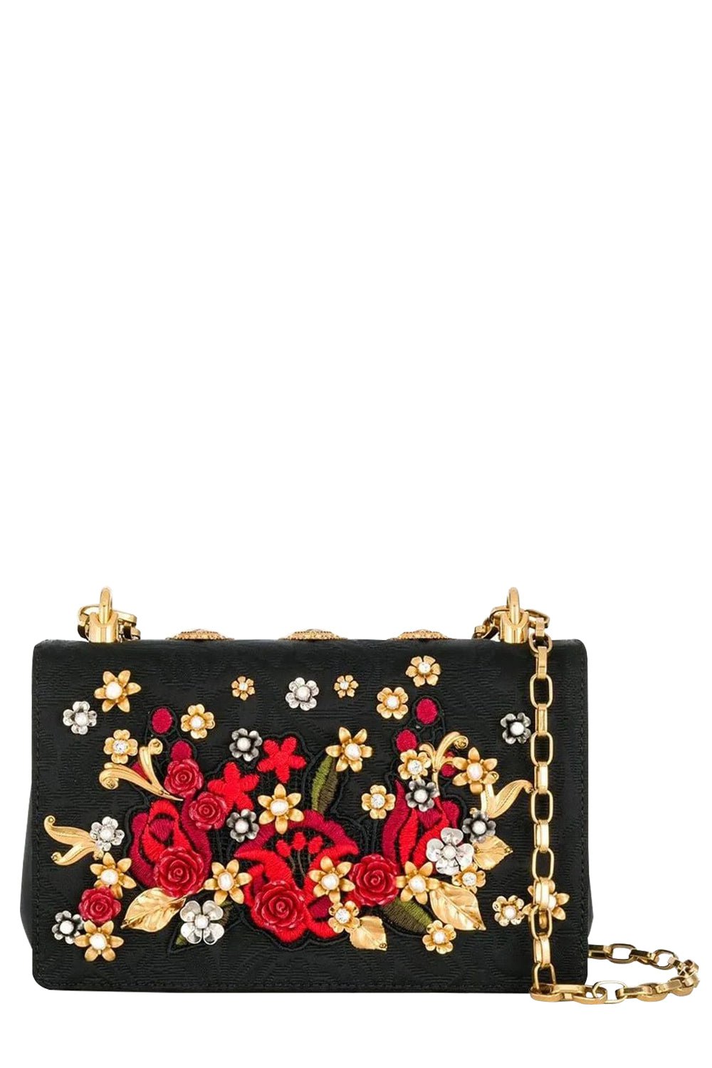 DOLCE & GABBANA-Floral Crystal Shoulder Bag-BLACK