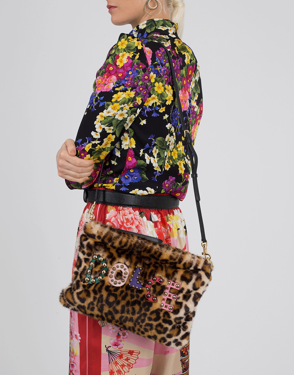 DOLCE & GABBANA-Furry Leo Print Crossbody-BLK/NAT