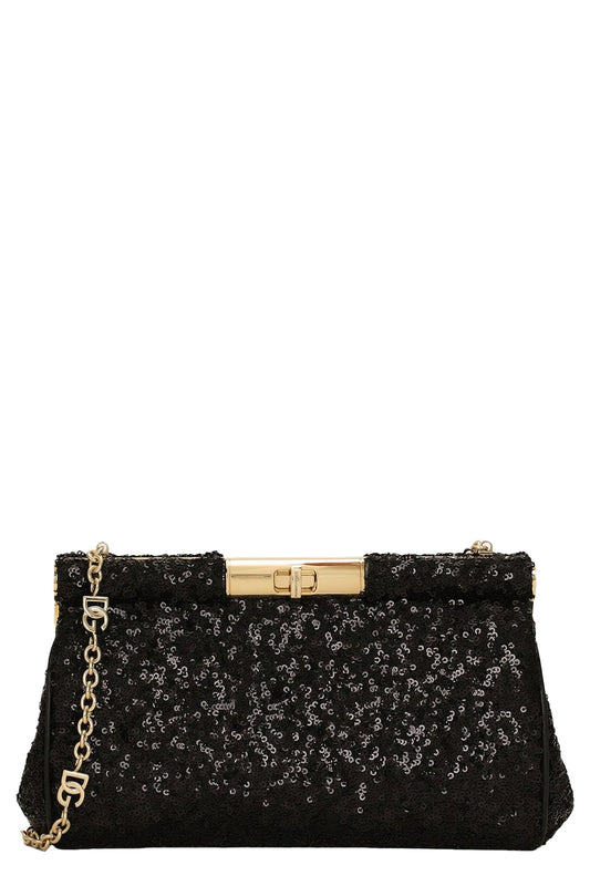 DOLCE & GABBANA-Medium Marlene Bag - Black Sequin-NERO/NERO