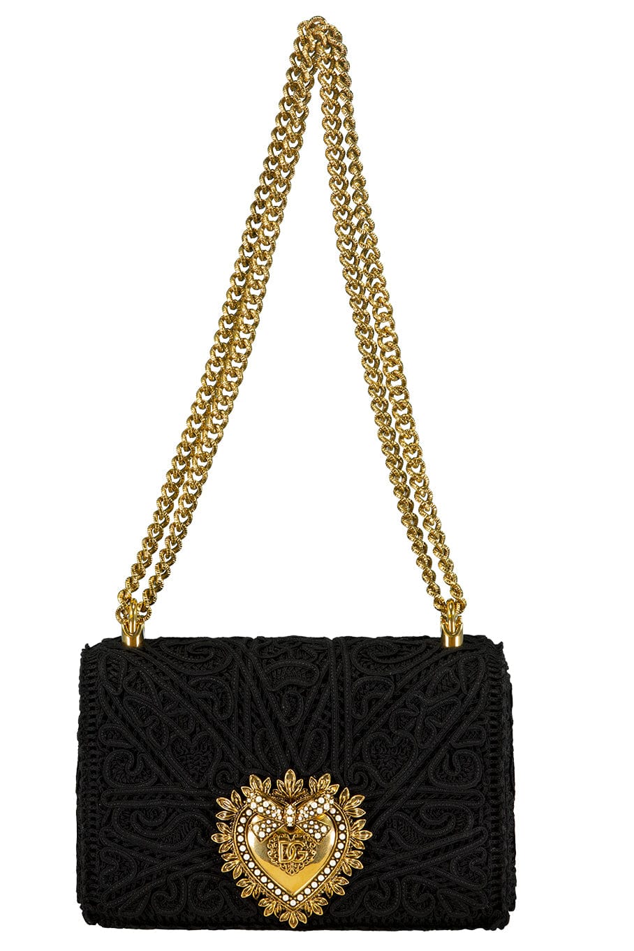 DOLCE & GABBANA-Heart Closure Embroidered Flap Bag-NERO