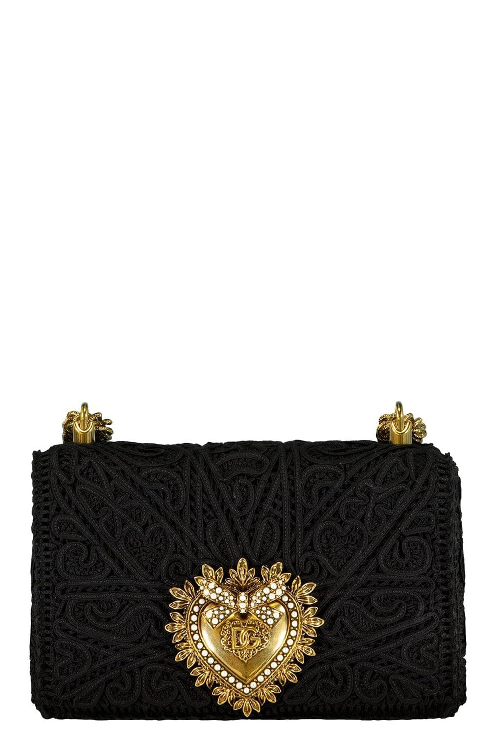 DOLCE & GABBANA-Heart Closure Embroidered Flap Bag-NERO