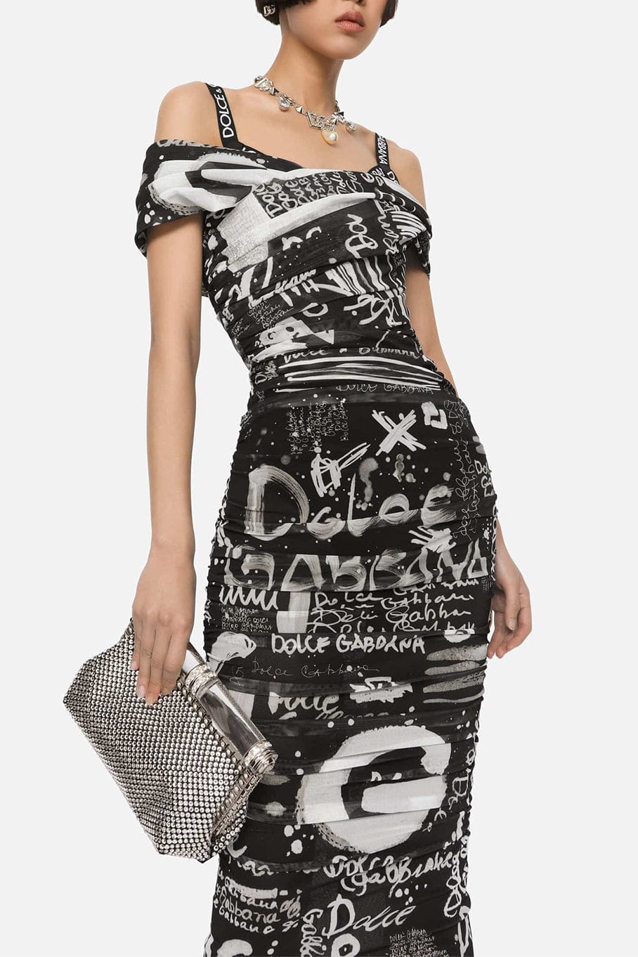 DOLCE & GABBANA-Small Crystal Shoulder Bag-NERO/CRY