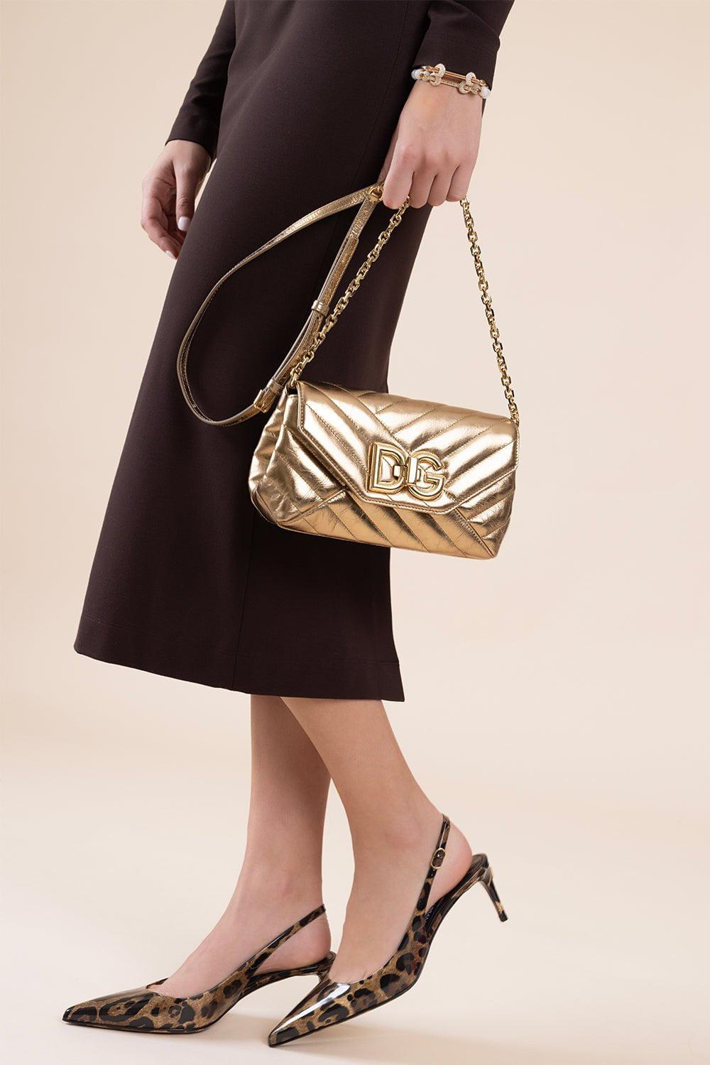 DOLCE & GABBANA-Quilted Metallic Crossbody Bag-ORO