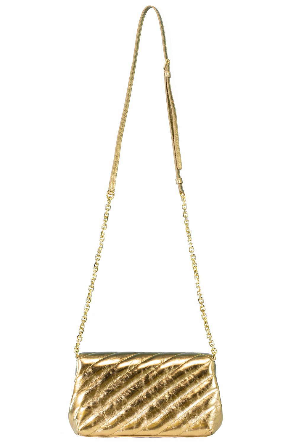 DOLCE & GABBANA-Quilted Metallic Crossbody Bag-ORO