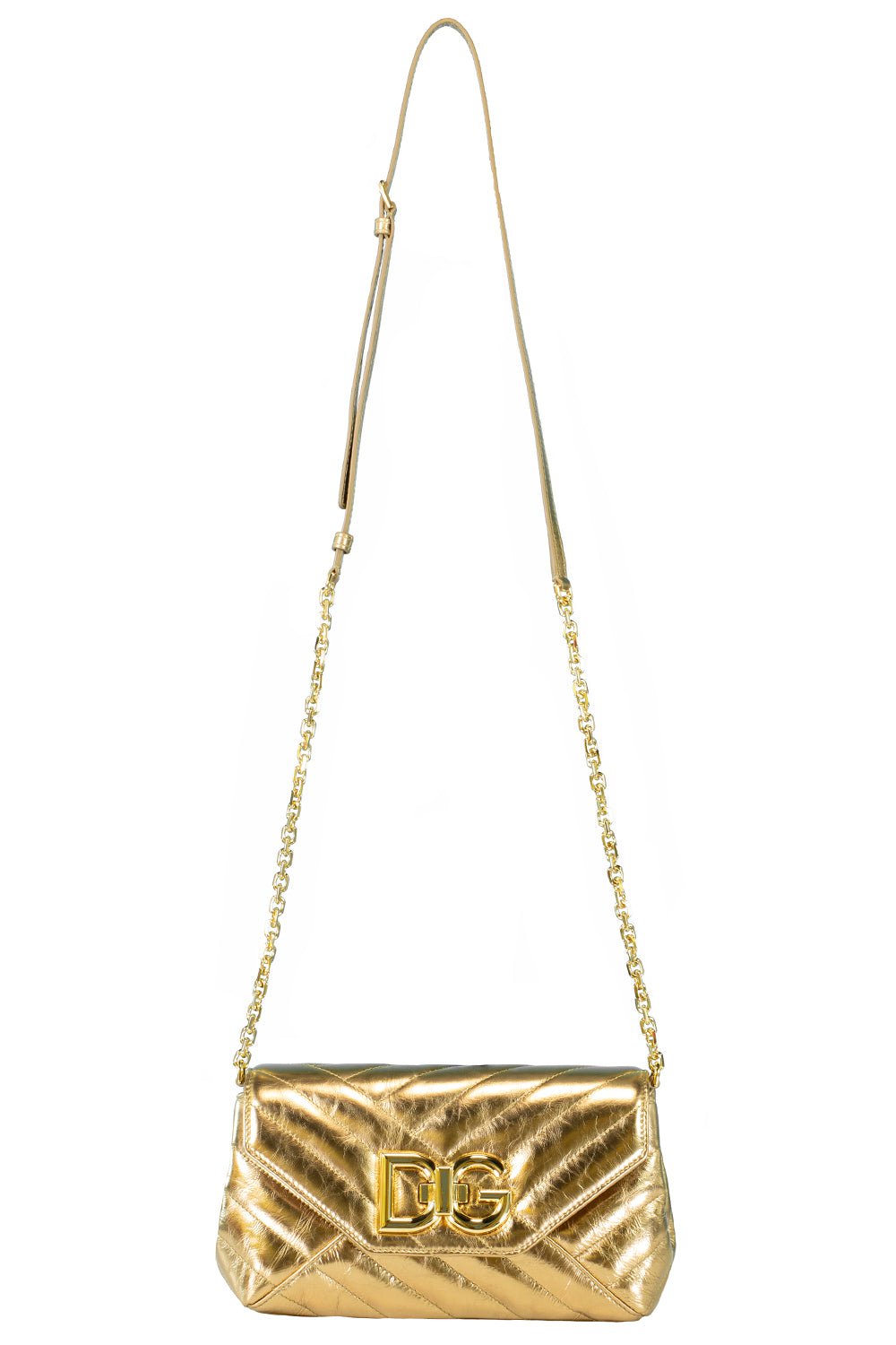 DOLCE & GABBANA-Quilted Metallic Crossbody Bag-ORO