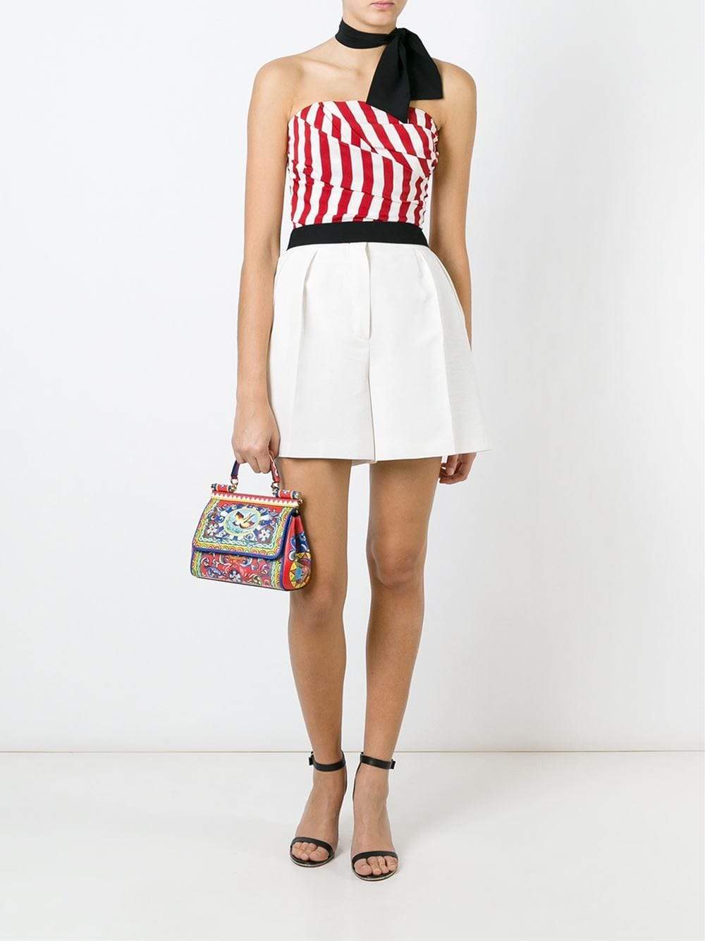 DOLCE & GABBANA-Carretto Print Mini Sicily Bag-RED