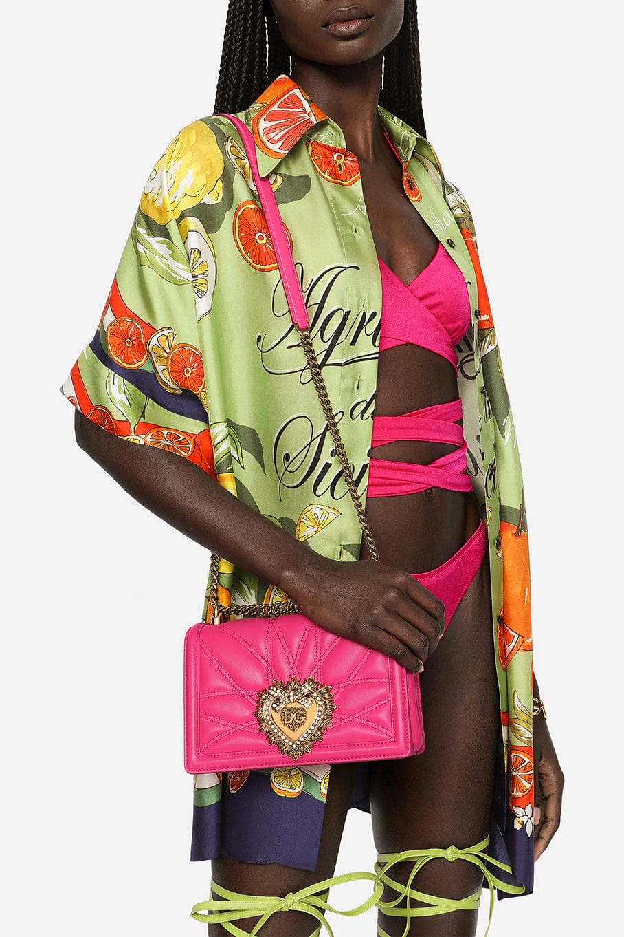 DOLCE & GABBANA-Heart Logo Quilted Pink Flap Bag-ROSA